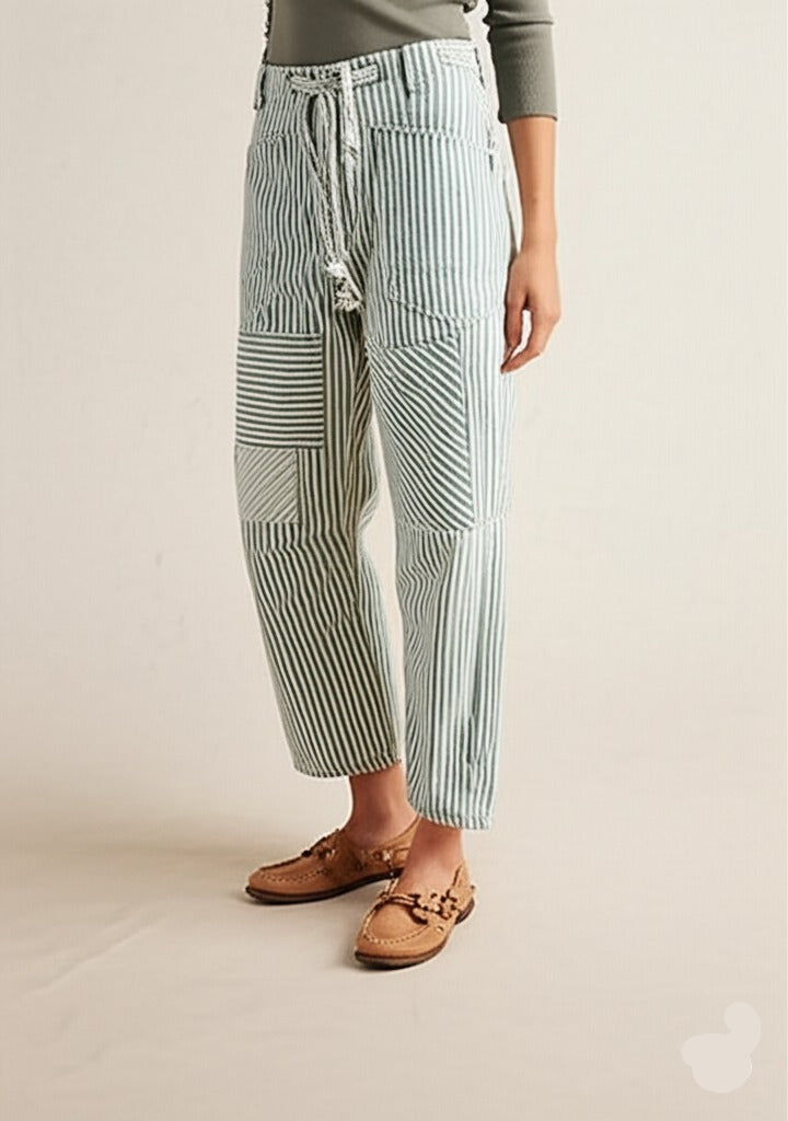 Olivia Bennet | Stripe Pant for Women in Soft Fabric, Relaxed Fit, Blue