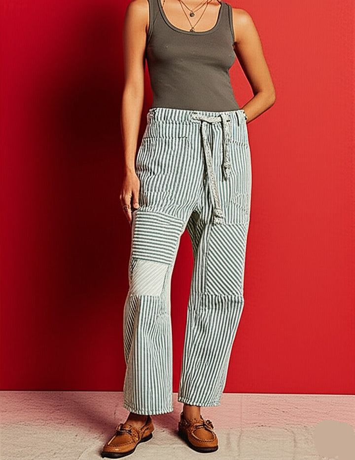 Olivia Bennet | Stripe Pant for Women in Soft Fabric, Relaxed Fit, Blue