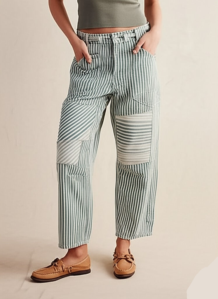 Olivia Bennet | Stripe Pant for Women in Soft Fabric, Relaxed Fit, Blue