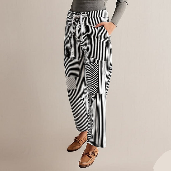 Olivia Bennet | Stripe Pant for Women in Soft Fabric, Relaxed Fit, Blue