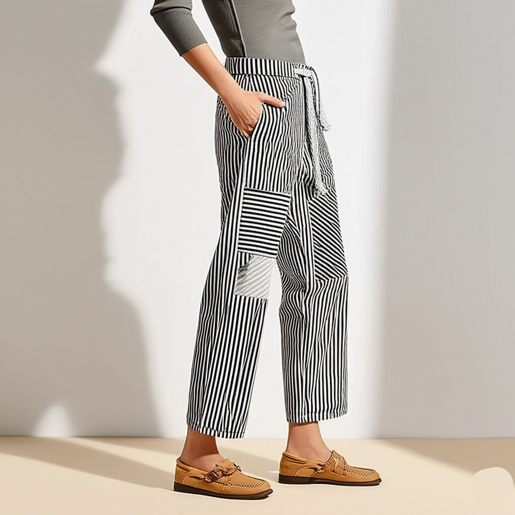 Olivia Bennet | Stripe Pant for Women in Soft Fabric, Relaxed Fit, Blue