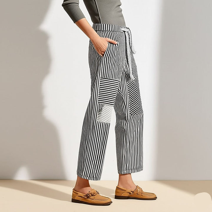 Olivia Bennet | Stripe Pant for Women in Soft Fabric, Relaxed Fit, Blue