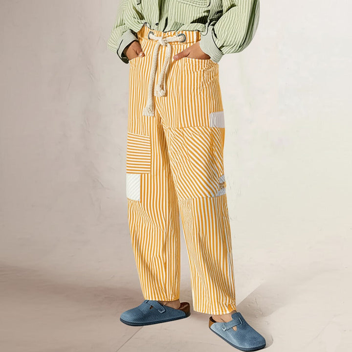 Olivia Bennet | Stripe Pant for Women in Soft Fabric, Relaxed Fit, Blue