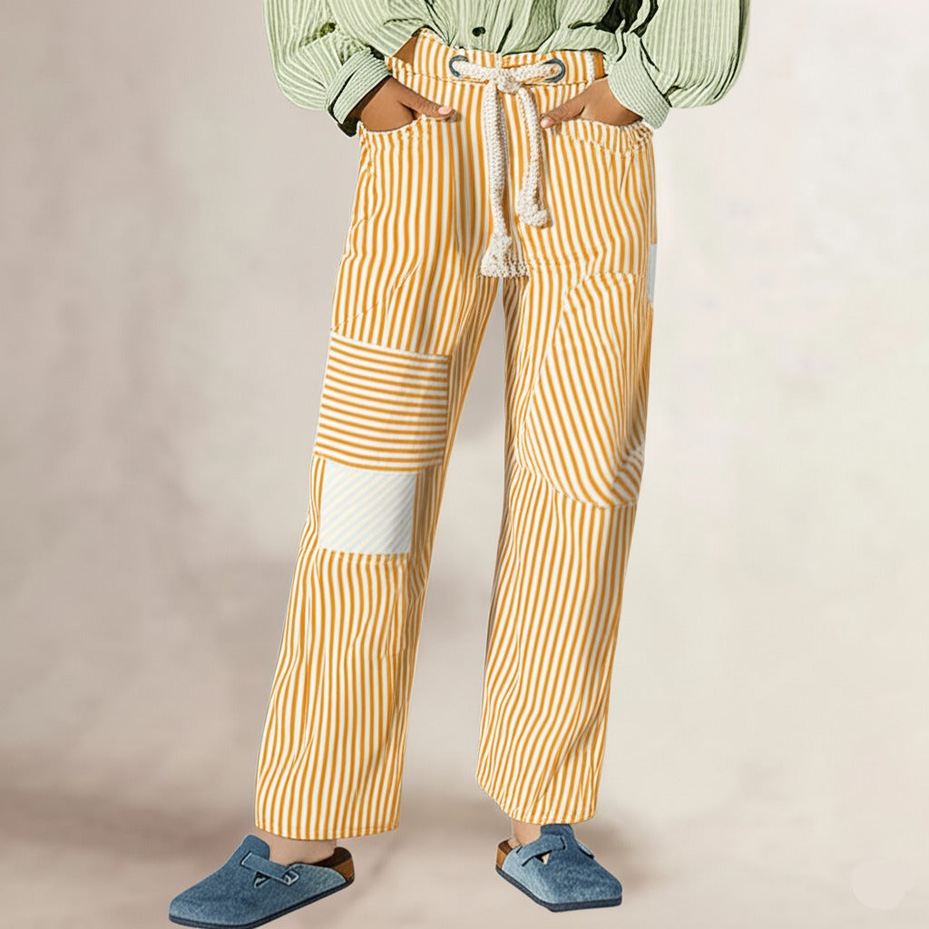 Olivia Bennet | Stripe Pant for Women in Soft Fabric, Relaxed Fit, Blue