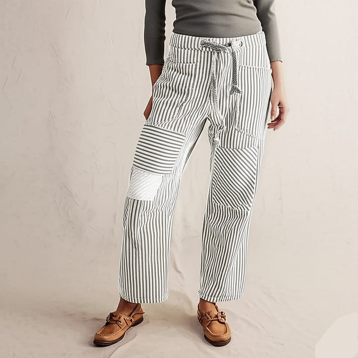 Olivia Bennet | Stripe Pant for Women in Soft Fabric, Relaxed Fit, Blue