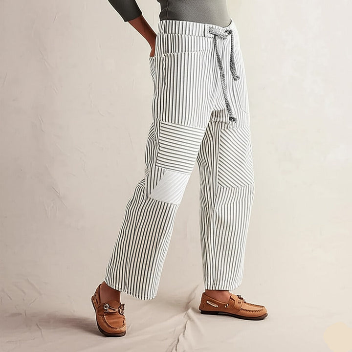 Olivia Bennet | Stripe Pant for Women in Soft Fabric, Relaxed Fit, Blue
