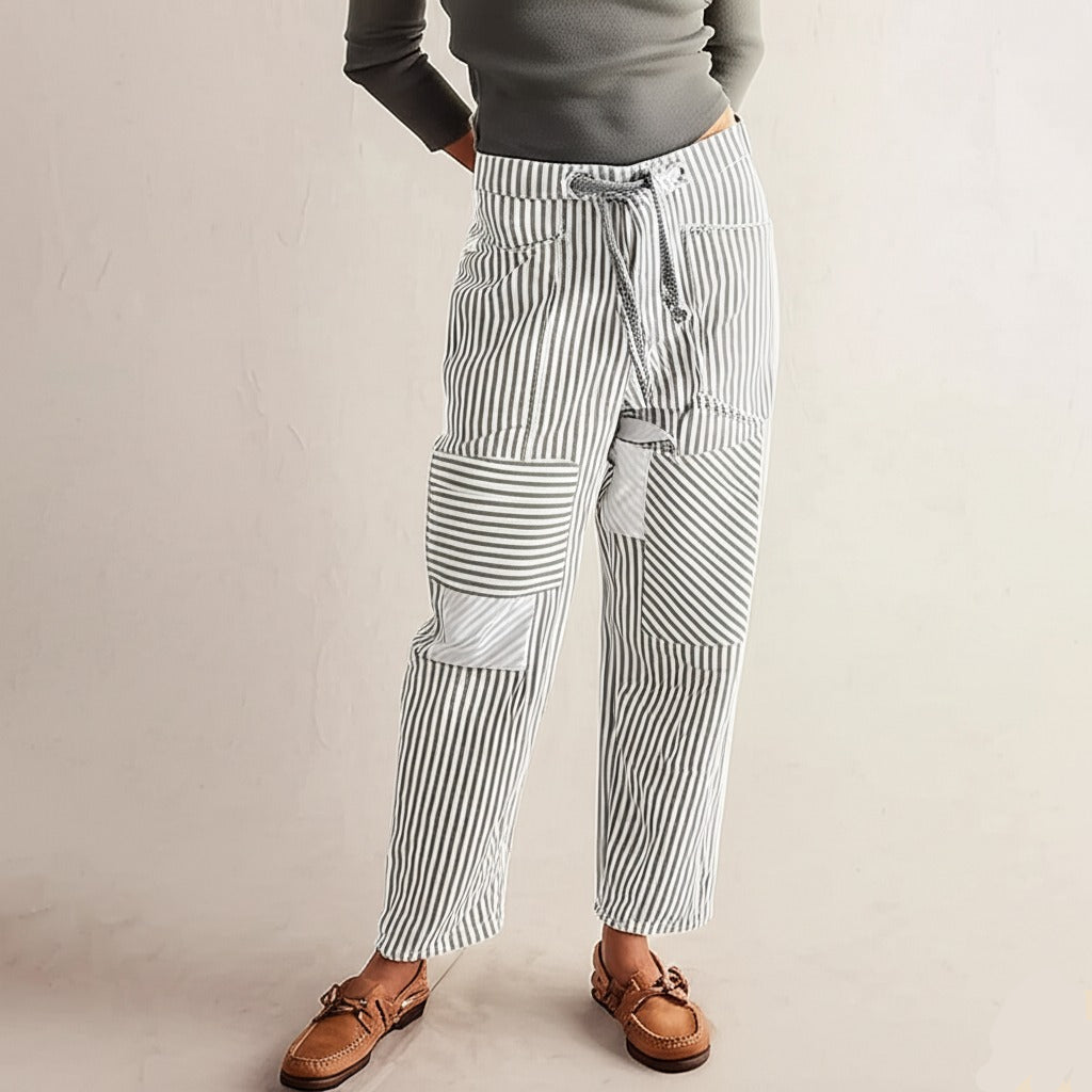 Olivia Bennet | Stripe Pant for Women in Soft Fabric, Relaxed Fit, Blue