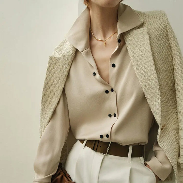 Olivia Bennet | Chic Blouse for Women in Lightweight Fabric, Regular Fit, White