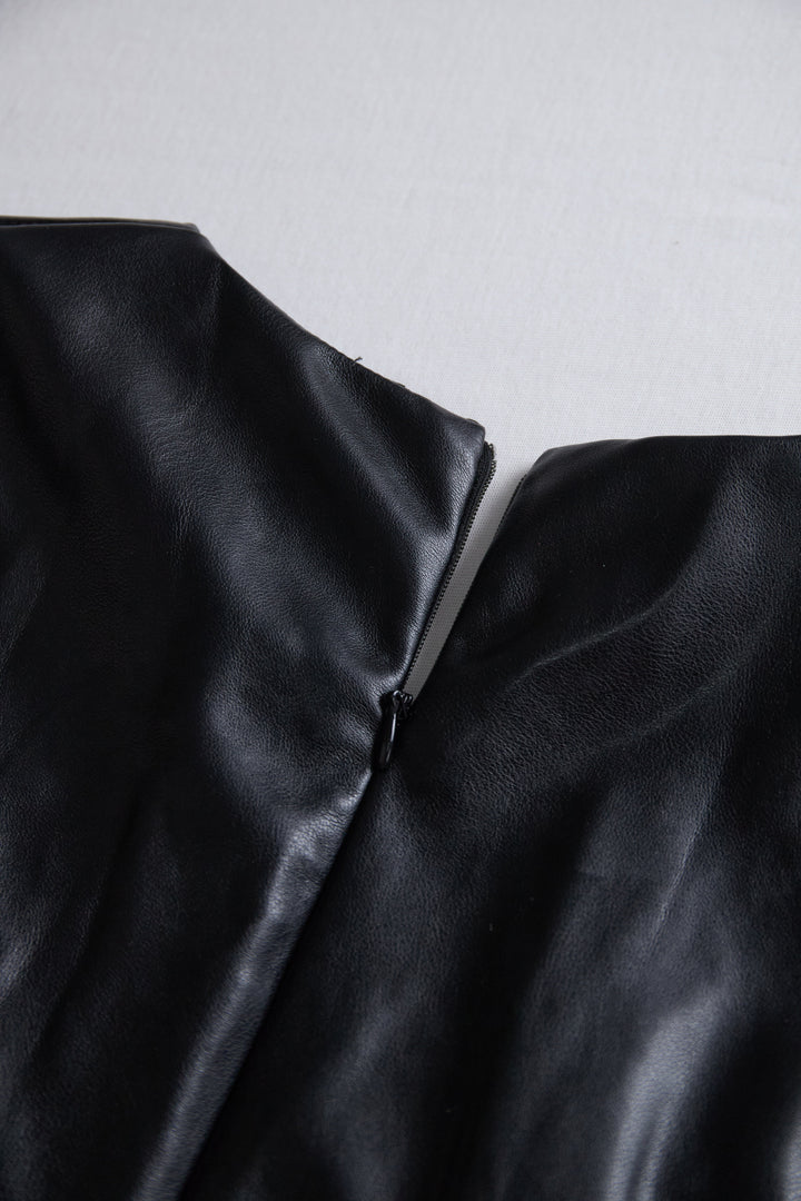 Olivia Bennet | Black Wrap Mini Faux Leather Dress