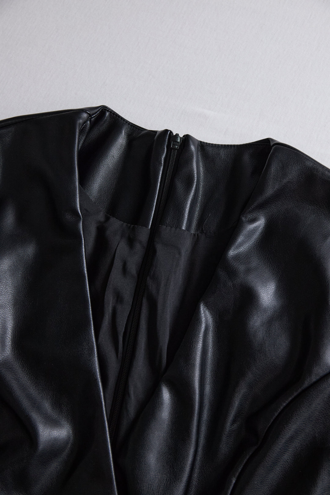 Olivia Bennet | Black Wrap Mini Faux Leather Dress