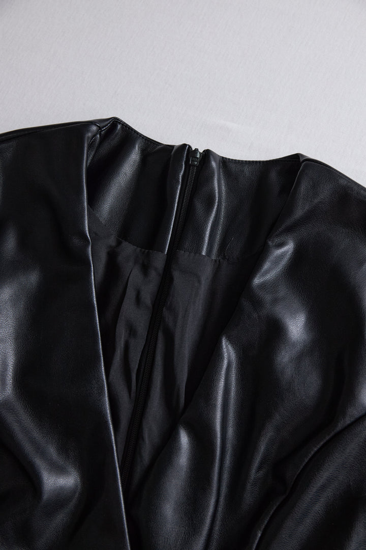Olivia Bennet | Black Wrap Mini Faux Leather Dress