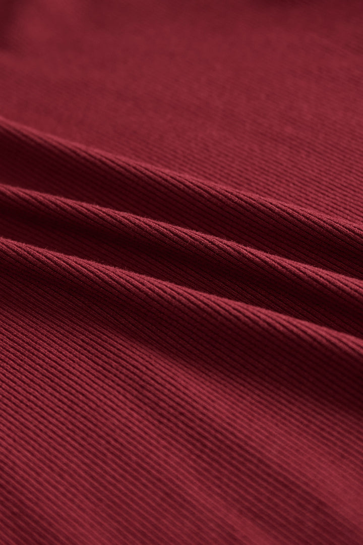 Olivia Bennet | Burgundy Turtleneck Balloon-Sleeve Ribbed Dress