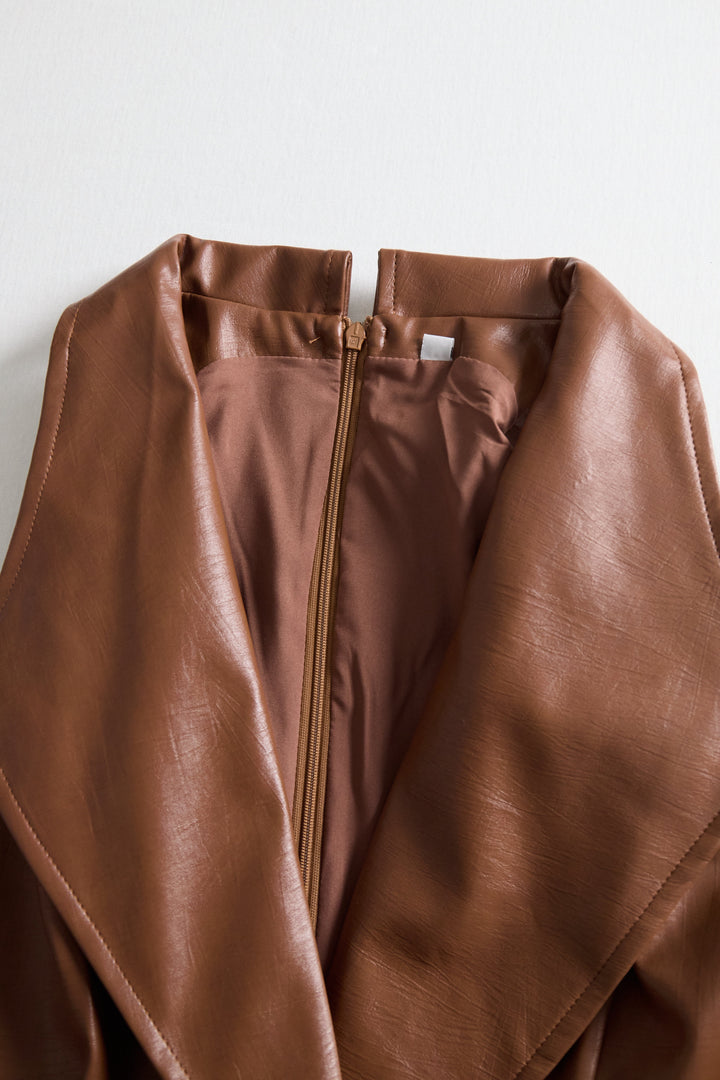 Olivia Bennet | Caramel Sleeveless Belted Faux Leather Midi Dress
