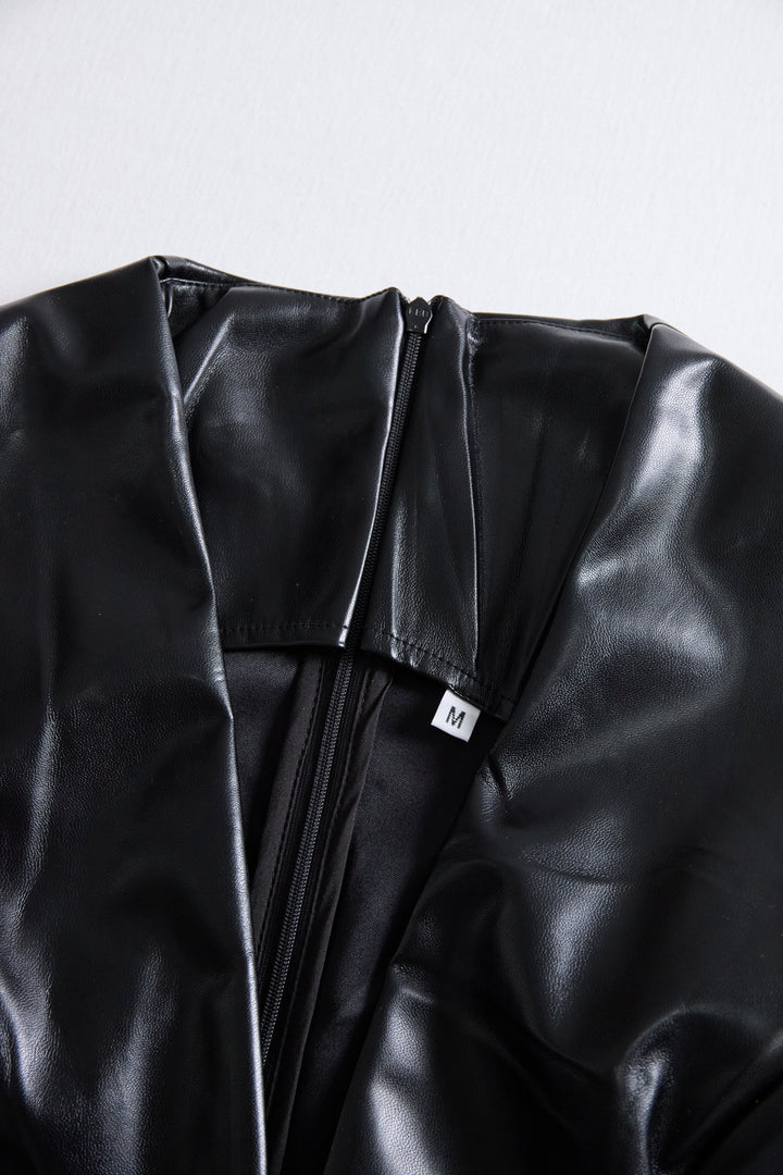Olivia Bennet | Black Sleeveless Midi Faux Leather Dress