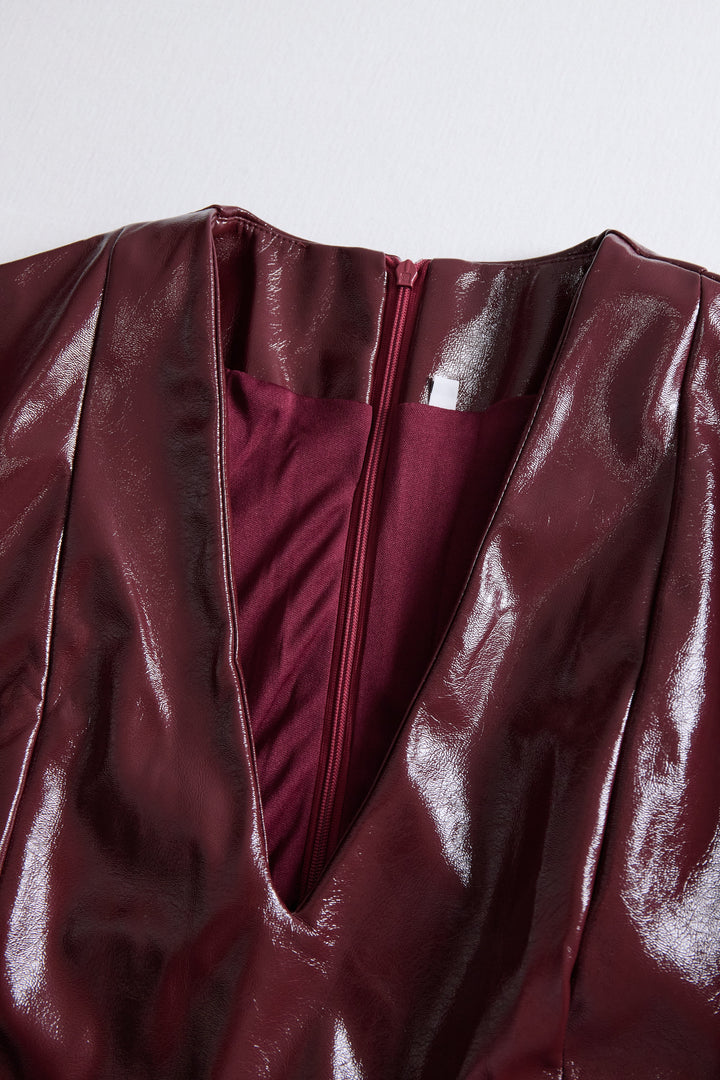Olivia Bennet | Burgundy Bodycon Midi Faux Leather Dress