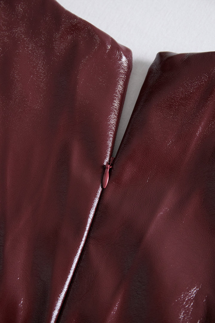 Olivia Bennet | Burgundy Bodycon Midi Faux Leather Dress