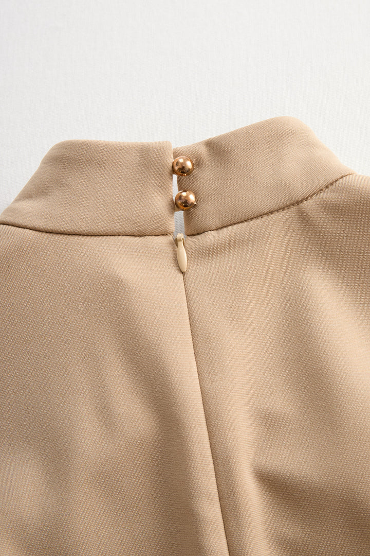 Olivia Bennet | Beige Belted Midi Dress