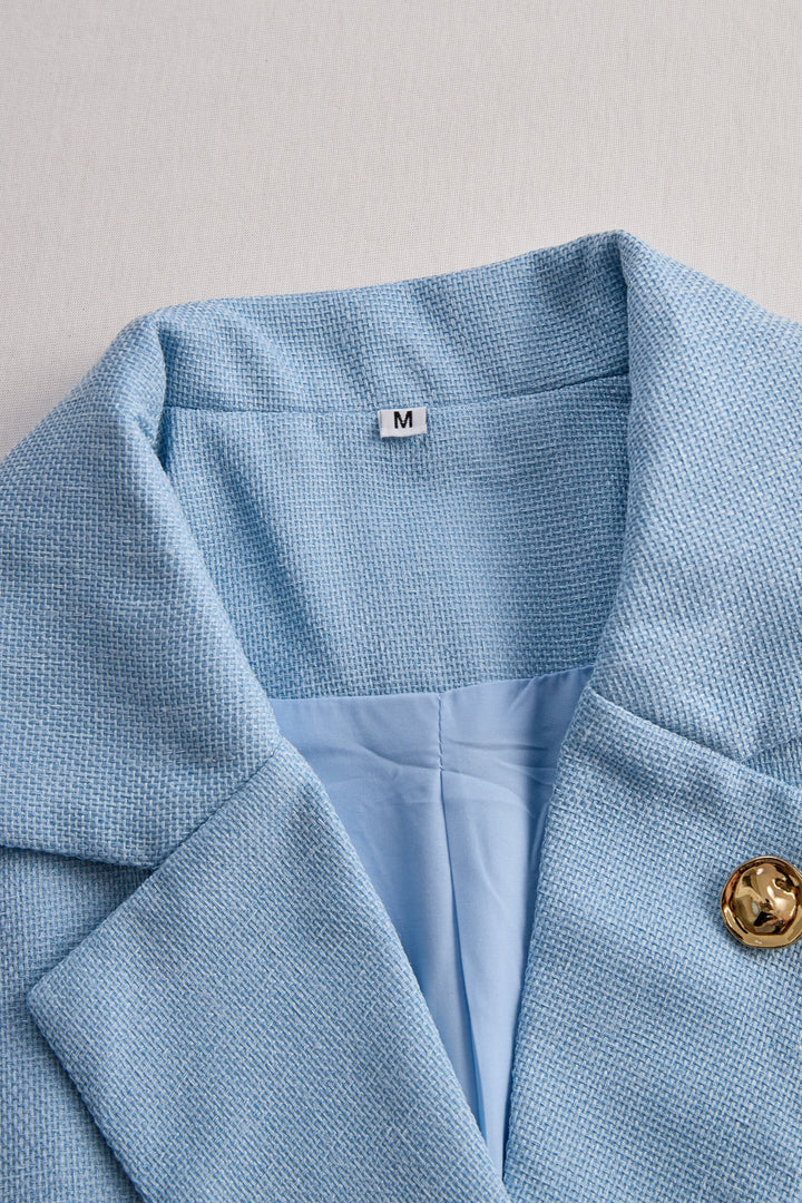 Olivia Bennet | Sky Blue Tailored Double-Breasted Wool-Blend Blazer Dress