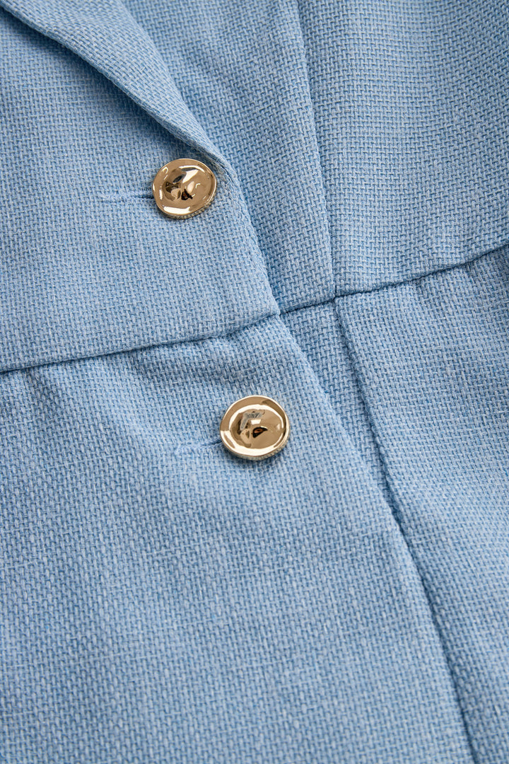 Olivia Bennet | Sky Blue Tailored Double-Breasted Wool-Blend Blazer Dress
