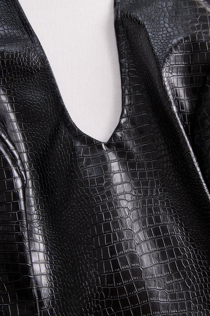 Olivia Bennet | Croc-Effect Halter Faux Leather Mini Dress