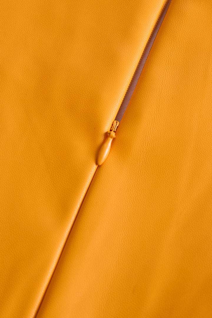 Olivia Bennet | Bright Orange Bodycon Faux Leather Dress
