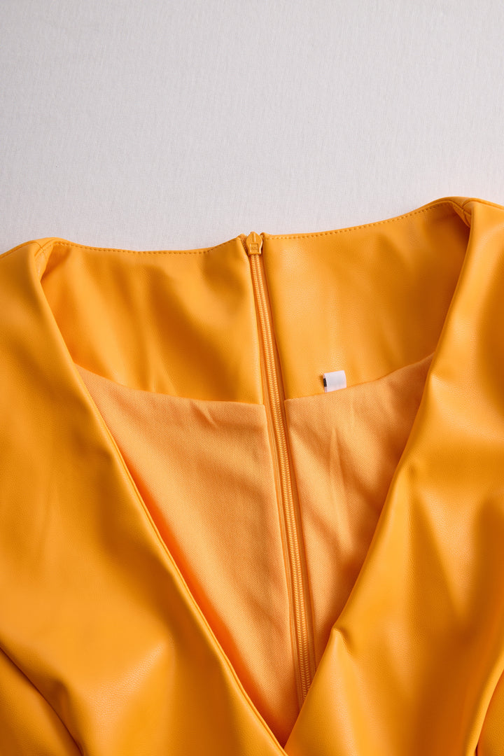 Olivia Bennet | Bright Orange Bodycon Faux Leather Dress