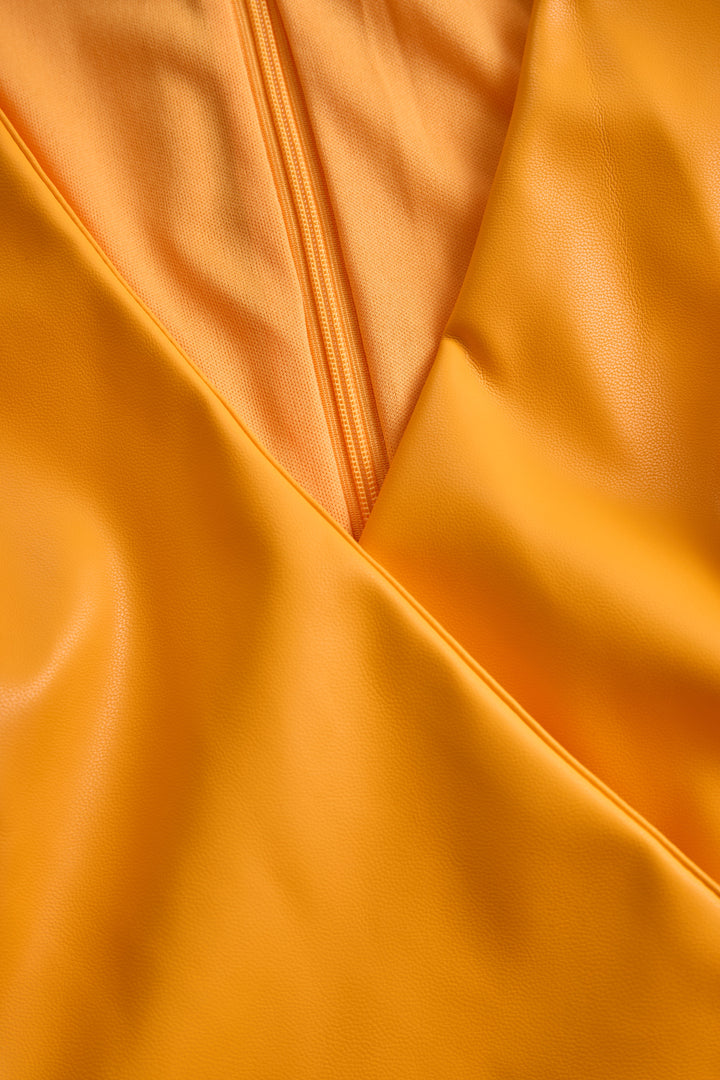 Olivia Bennet | Bright Orange Faux Leather Bodycon Dress