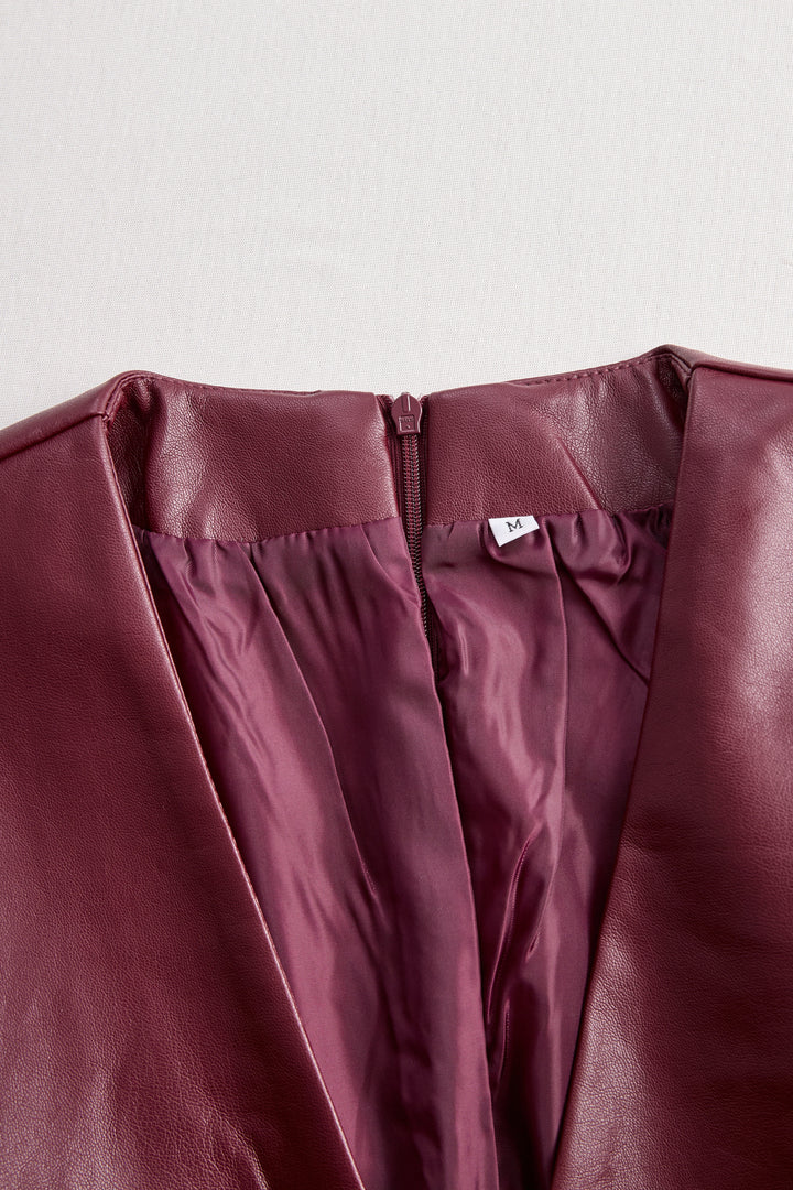 Olivia Bennet | Chic Burgundy Leather Dress
