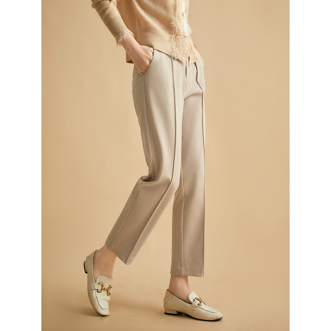 Olivia Bennet | Trousers for Women in Natural Fabric, Slim Fit, Gray, Contemporary Style