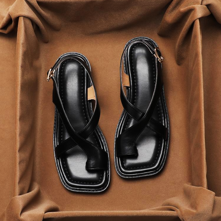 Olivia Bennet | Leather Cross Sandals for Women