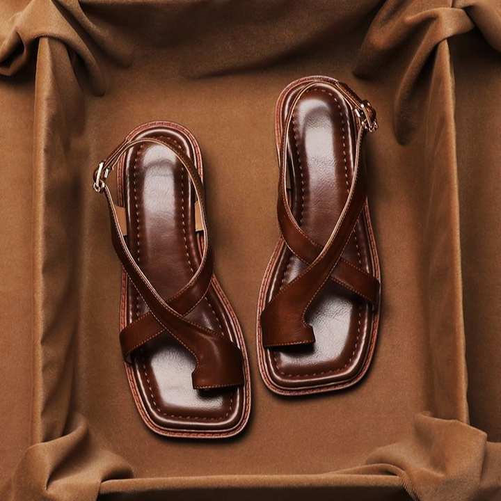 Olivia Bennet | Leather Cross Sandals for Women