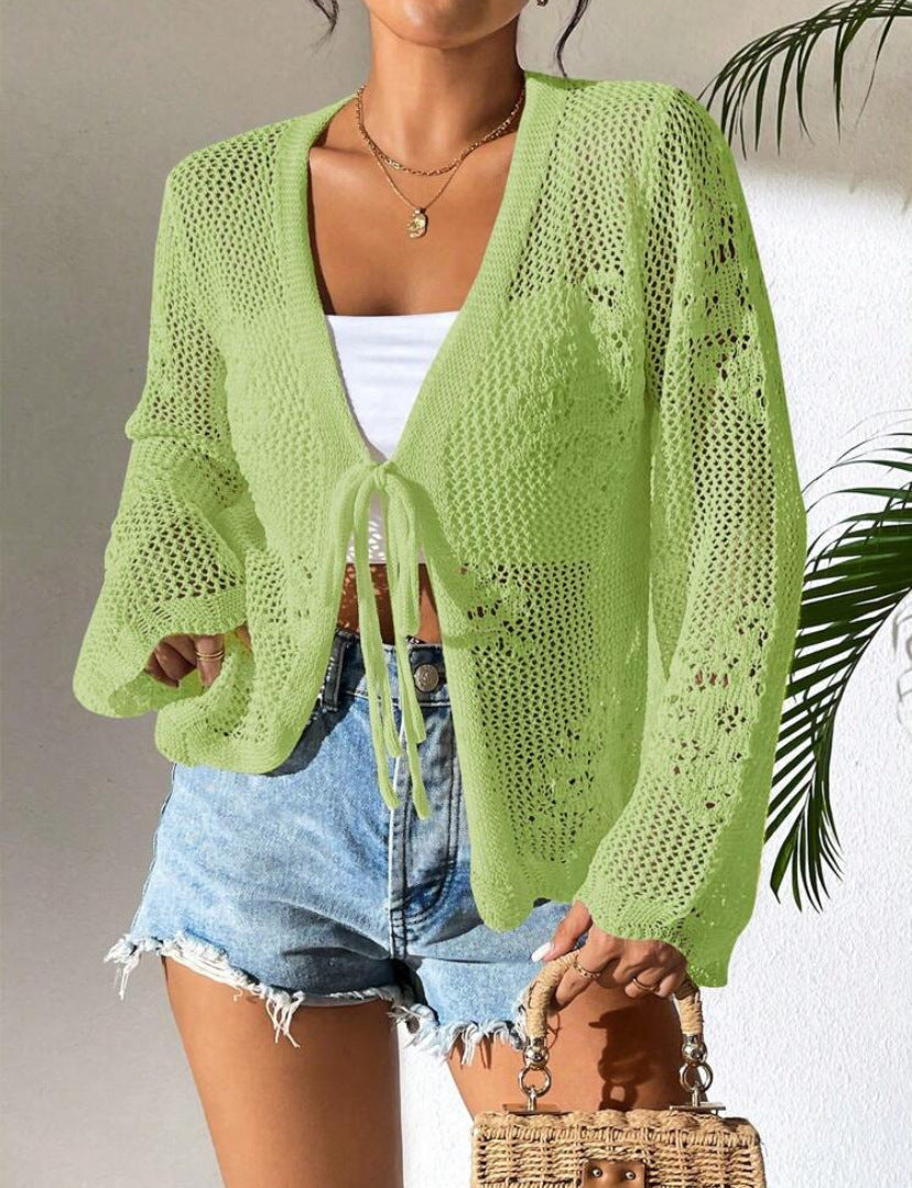SICAT™ – Elegant Tie Front Long Sleeve Cardigan