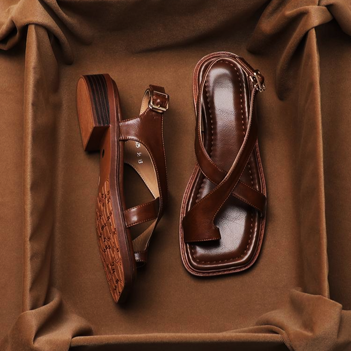 Olivia Bennet | Leather Cross Sandals for Women
