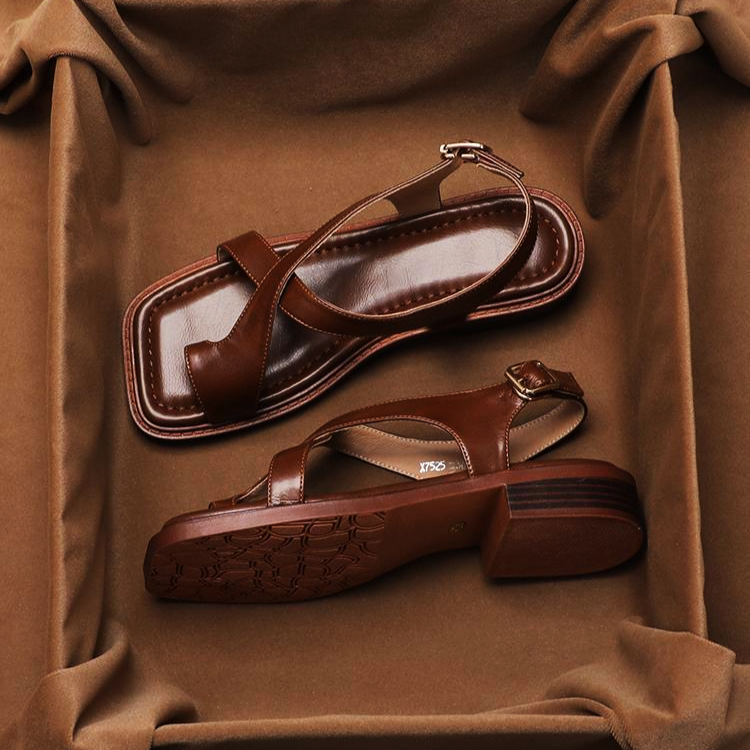 Olivia Bennet | Leather Cross Sandals for Women