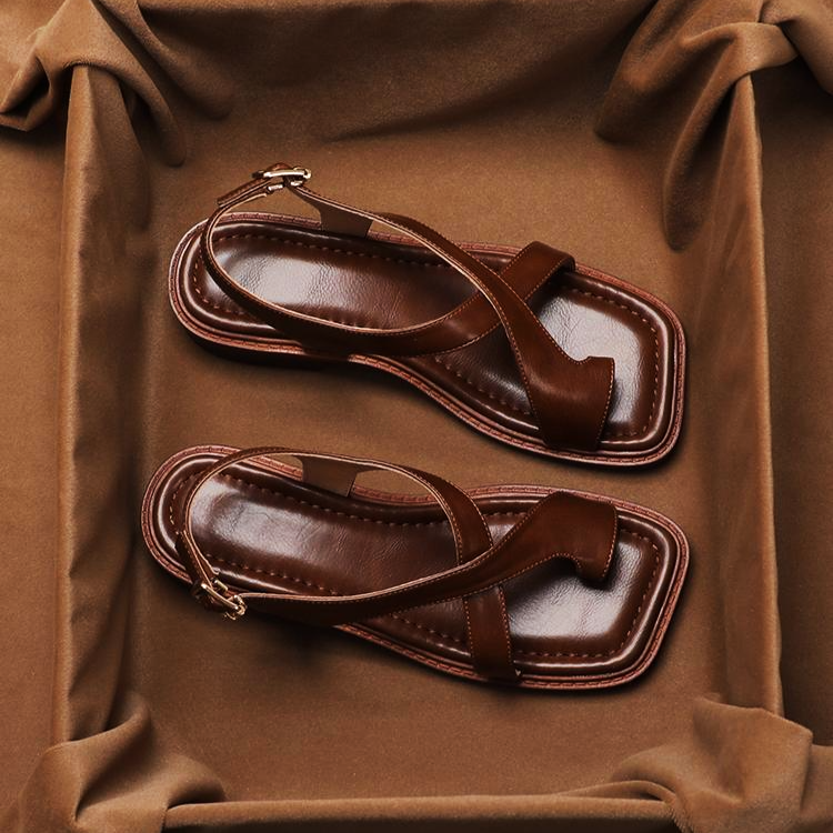 Olivia Bennet | Leather Cross Sandals for Women