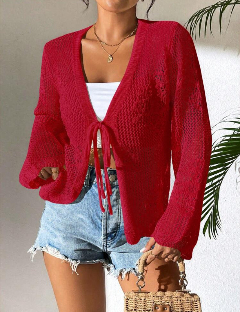 SICAT™ – Elegant Tie Front Long Sleeve Cardigan