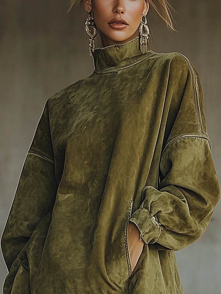 LAVINIA | Faux Turtleneck Dress with Fringe Hem