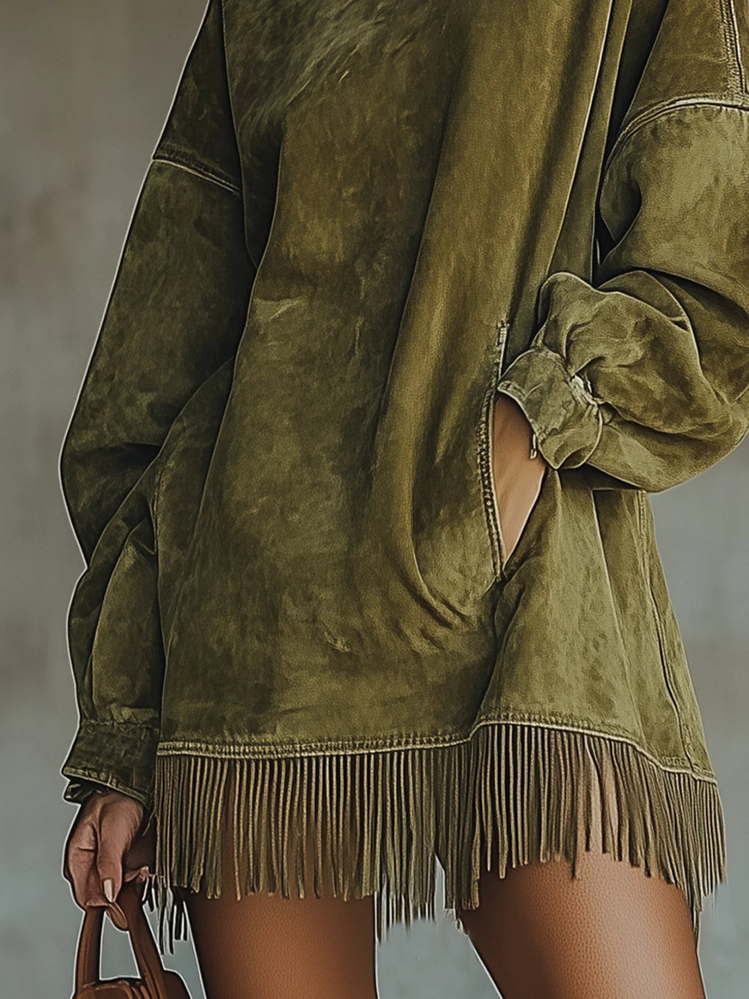 LAVINIA | Faux Turtleneck Dress with Fringe Hem
