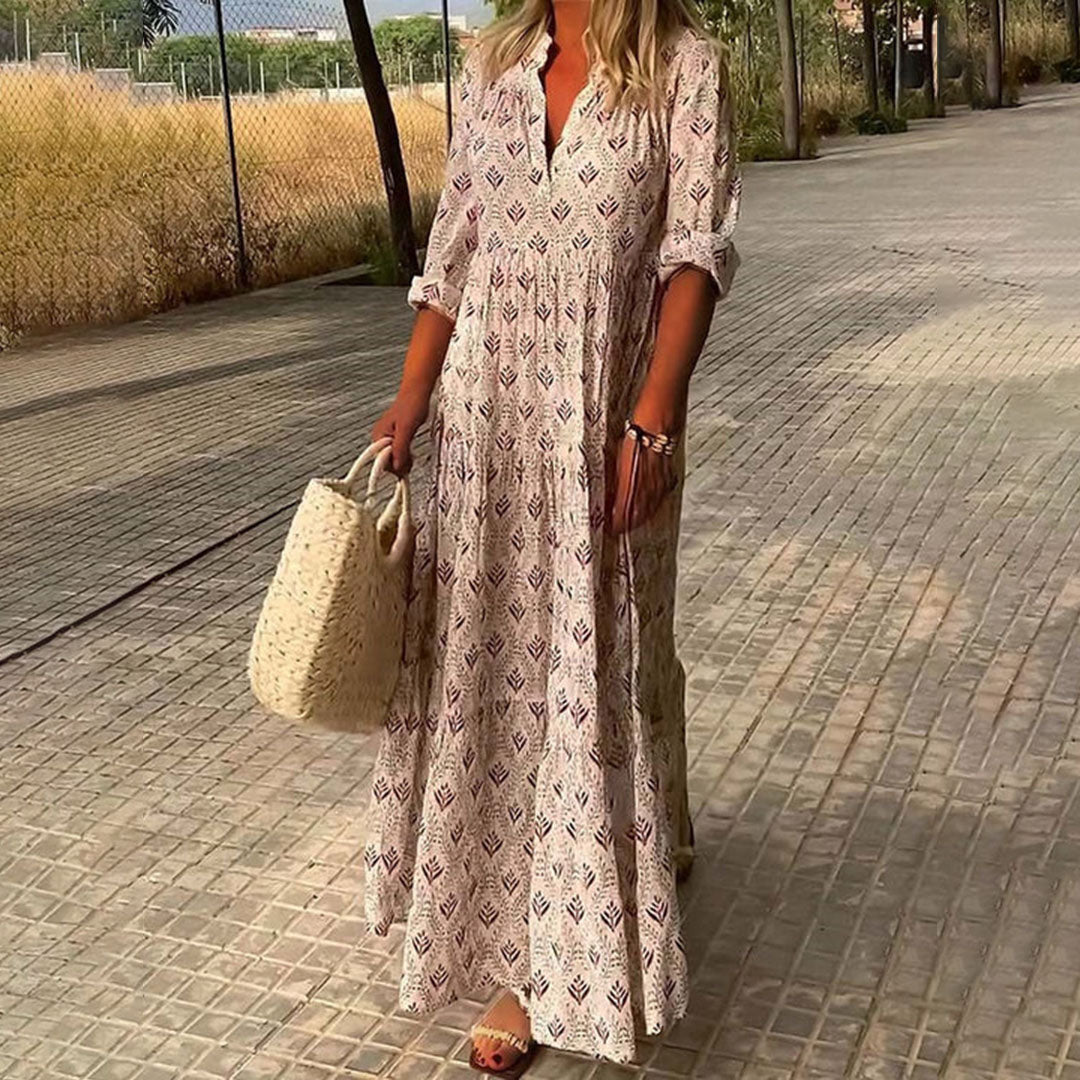 Women Long Sleeve Summer Boho Print Dress