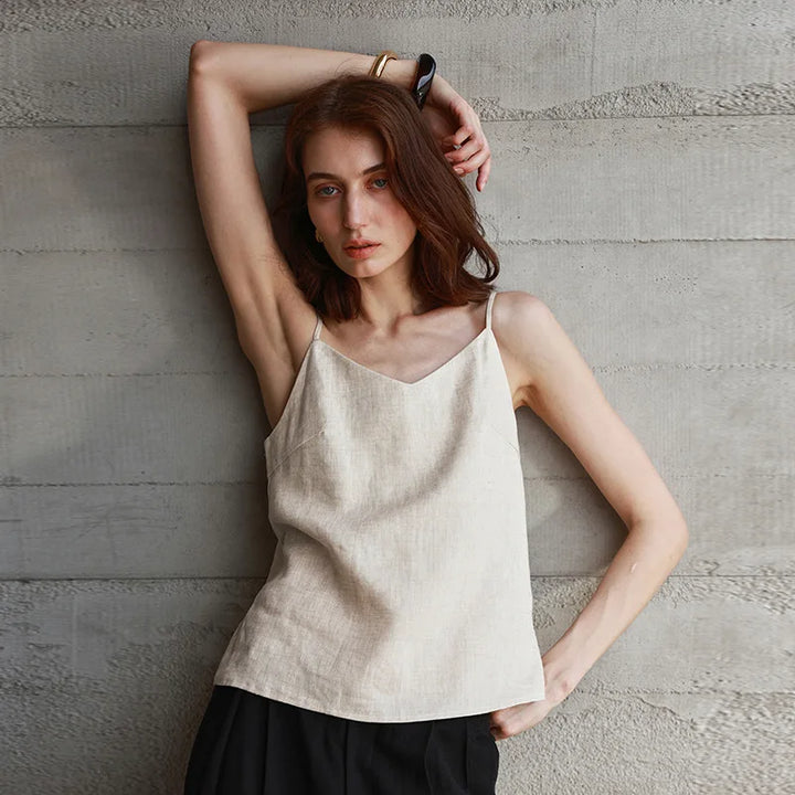 Olivia Bennet | Linen V-Neck Camisole Top for Women