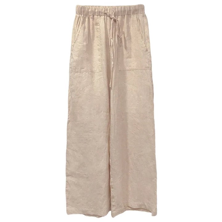Olivia Bennet | Drawstring Straight Linen Pant for Women in Natural
