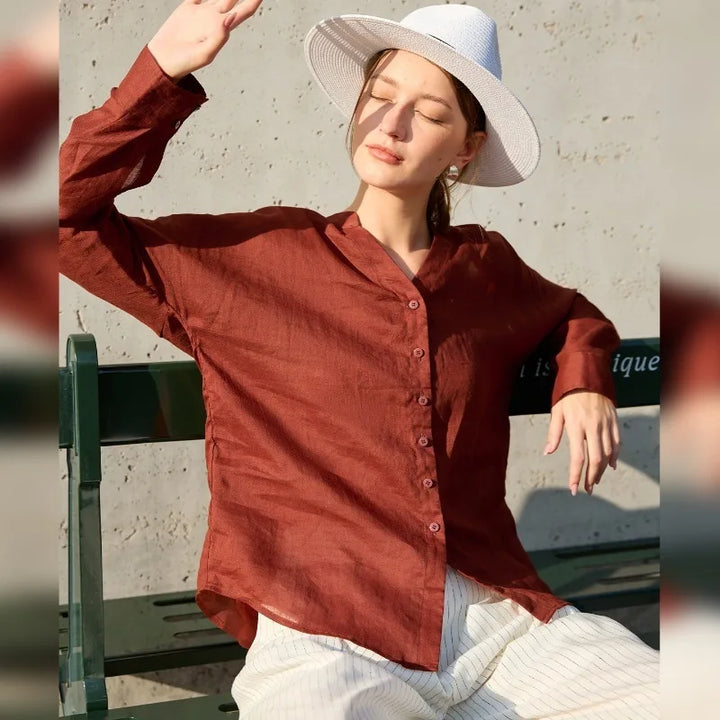 Olivia Bennet | Linen V-Neck Shirt for Women