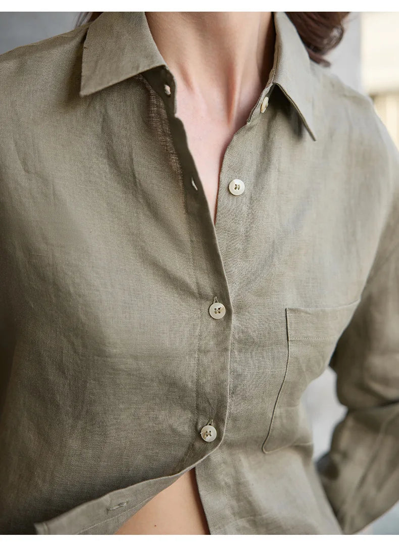 Olivia Bennet | Cropped Linen Overshirt for Women in Natural