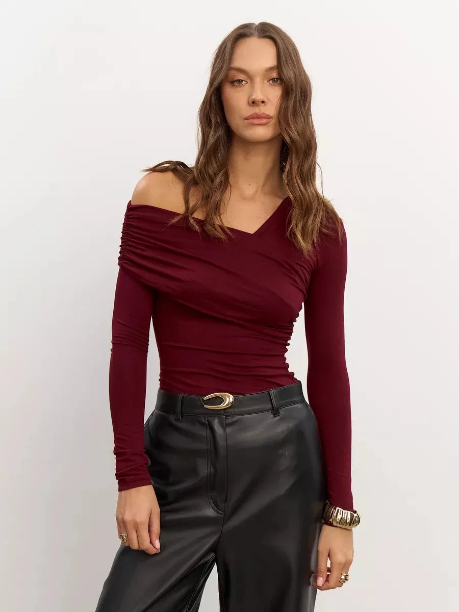 Olivia Bennet | Off-Shoulder Top for Women in Cotton Blend, Fitted, White