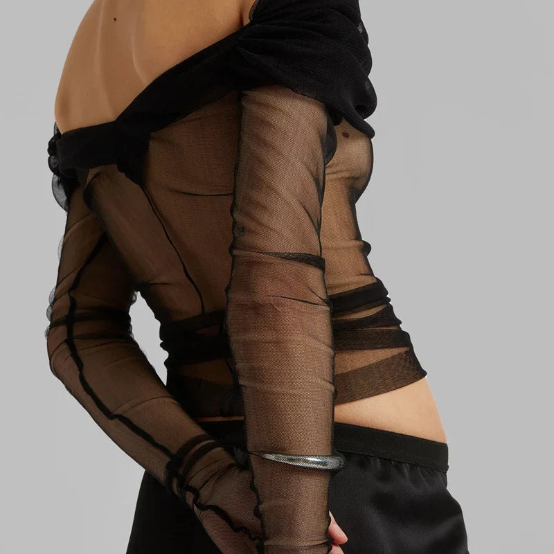 Olivia Bennet | Mesh Overshirt for Women in Black