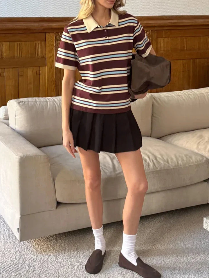 Olivia Bennet | Stripe Polo Tee for Women in Cotton Fit