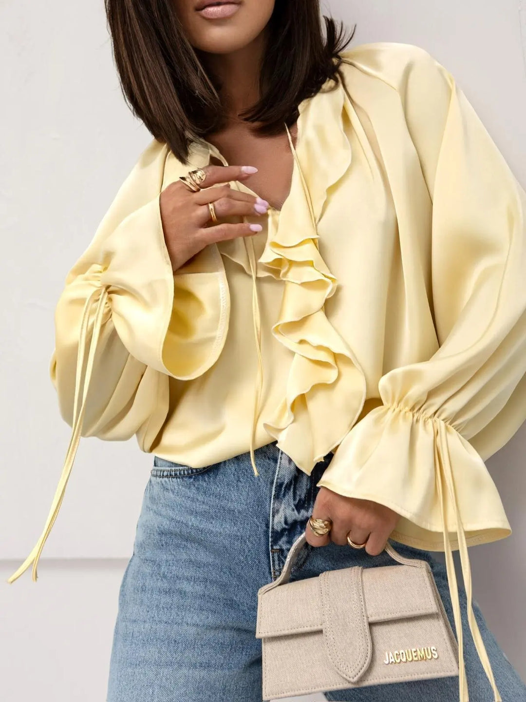 Olivia Bennet | Satin Ruffle Blouse for Women