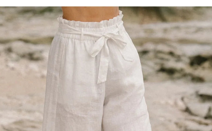 Olivia Bennet | Linen Wide Leg Pant for Women in Ruffle Style