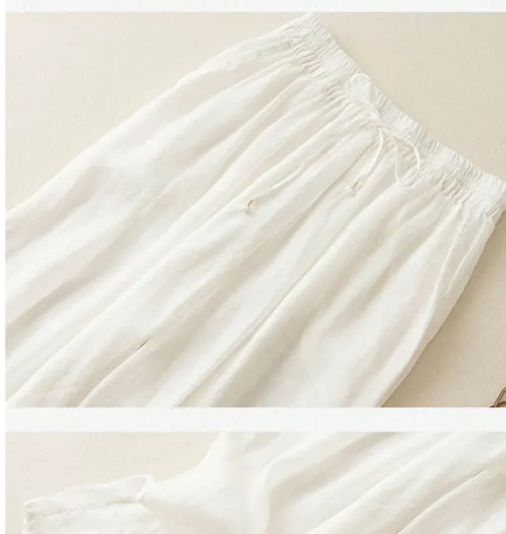 Olivia Bennet | Linen Pants for Women in Natural Fit, White