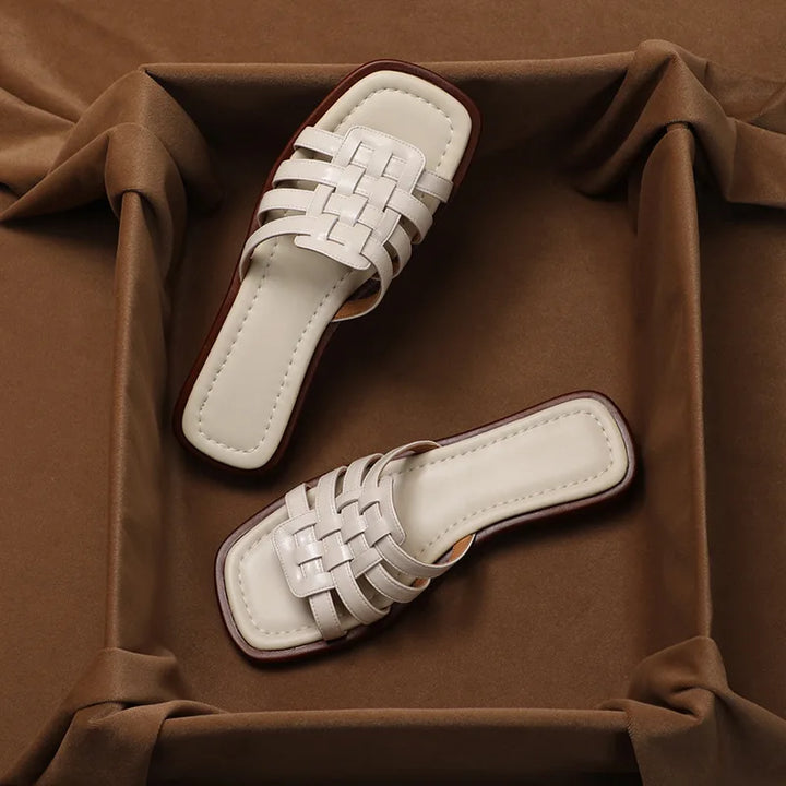Olivia Bennet | Italian Leather Slides for Women in Natural Color